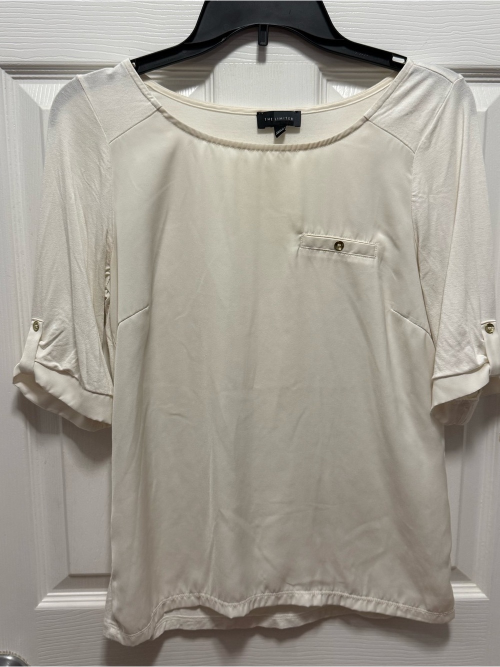 The Limited Cream Scoop-Neck Roll-Sleeve Blouse
